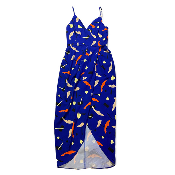 Shona Joy Dresses & Skirts - Shona Joy Blue Orange Black Geometric Front Wrap Summer Dress Size 4